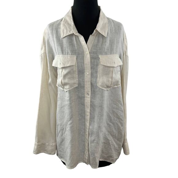 JAMES PERSE Linen Ivory Beige Long Sleeve Woven Shirt Button-Up WLSL3647 3 L - Picture 3 of 10